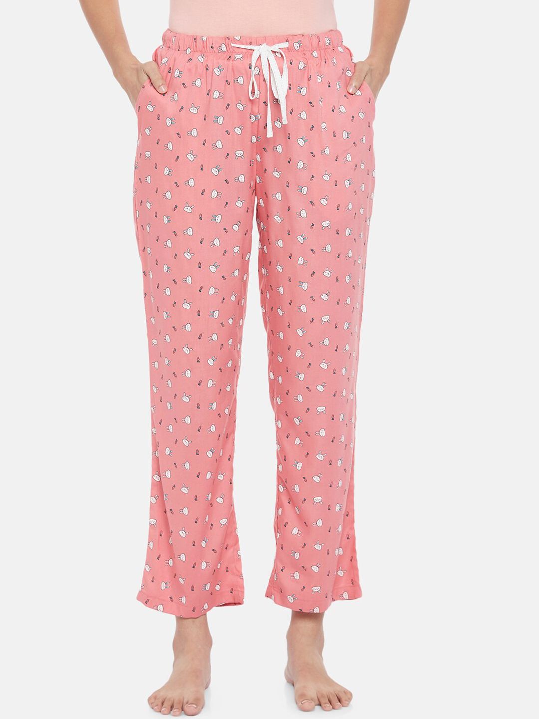 Dreamz by Pantaloons Women Pink & White Printed Lounge Pants Price in India