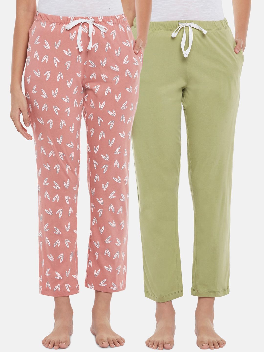 Dreamz by Pantaloons Women Set of 2 Peach-Coloured & Olive Green Cotton Lounge Pants Price in India