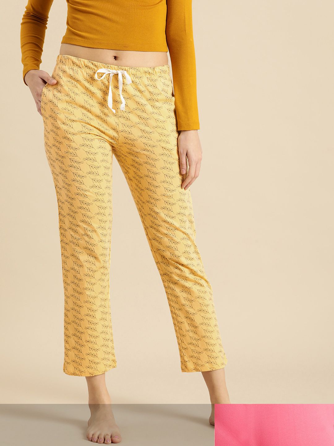 Dreamz by Pantaloons Women Pack Of 2 Yellow & Pink Printed Lounge Pants Price in India
