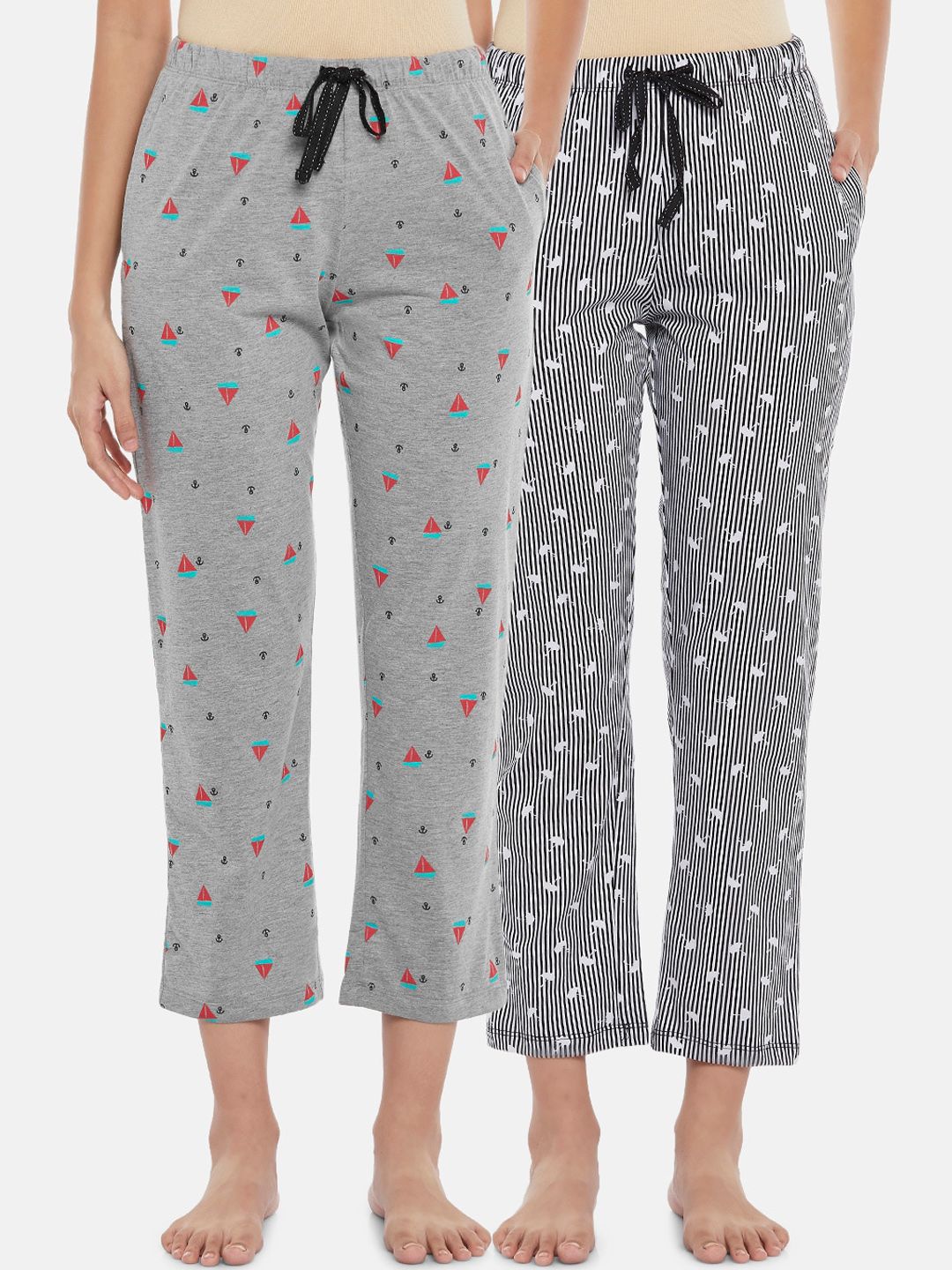 Dreamz by Pantaloons Pack of 2 Women Printed Cropped Lounge Pants Price in India