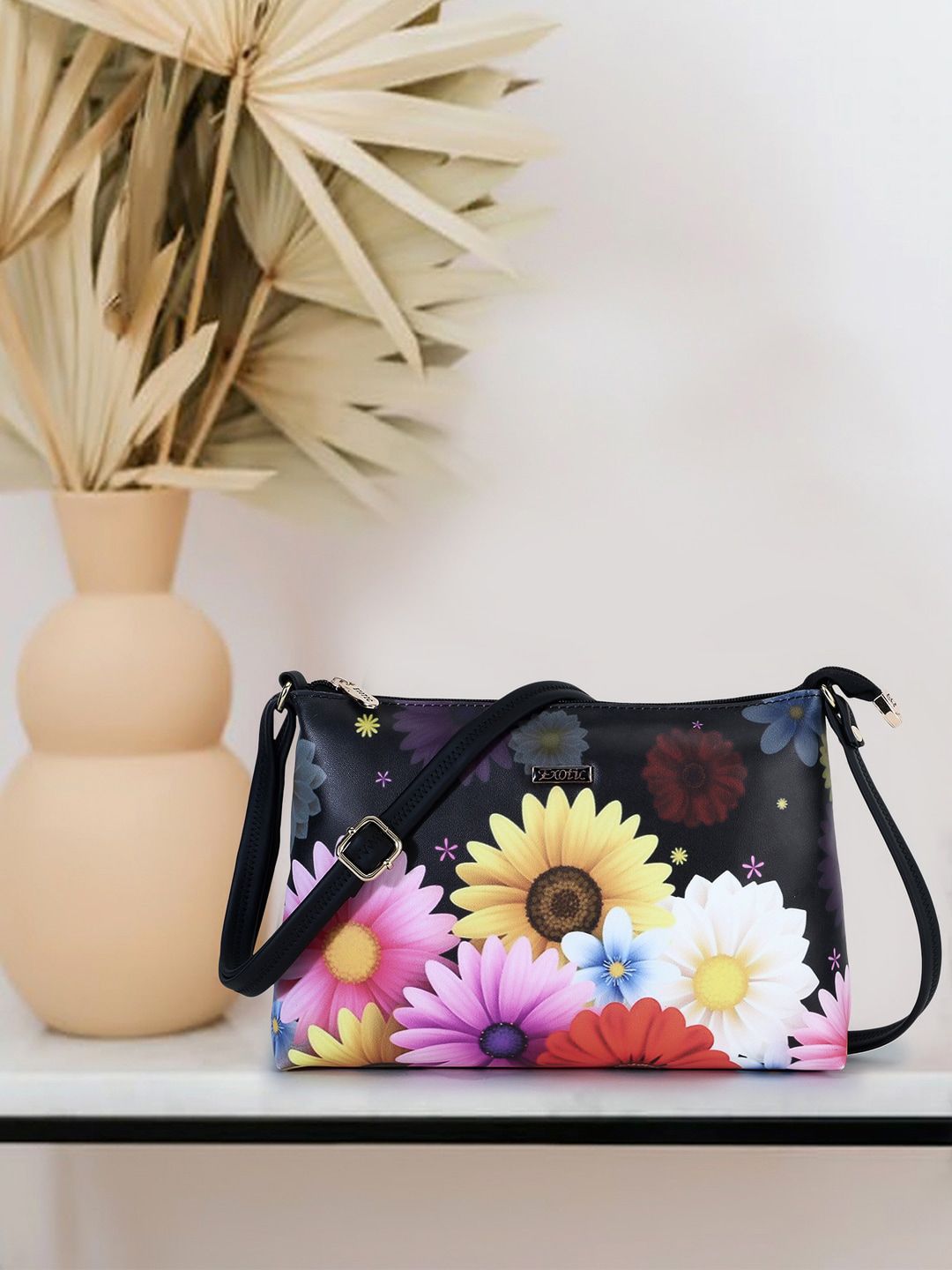Exotic Black Floral PU Structured Sling Bag Price in India