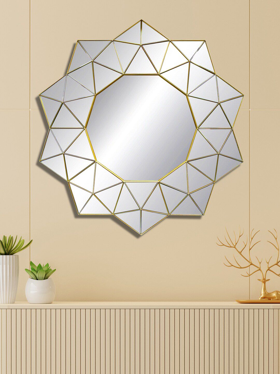 HomeTown Gold-Toned Mirage Diamond Cut Decorative Mirror Price in India