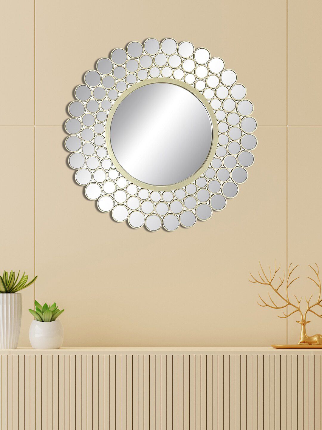 HomeTown Champagne Gold  Patterned Wall Mirror Price in India