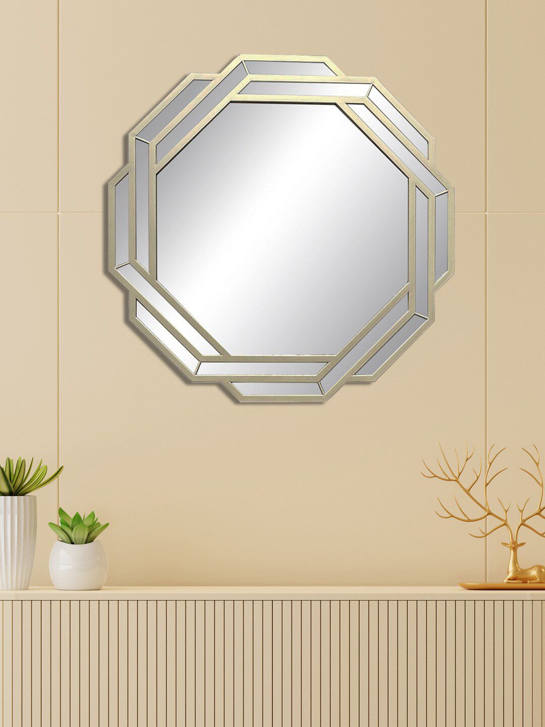 HomeTown Champagne Gold Mirage Interlaced Decorative Mirror Price in India