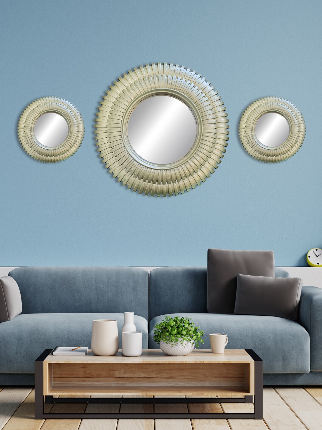 HomeTown Set Of 3 Champagne Mirage Round Decorative Mirrors Price in India