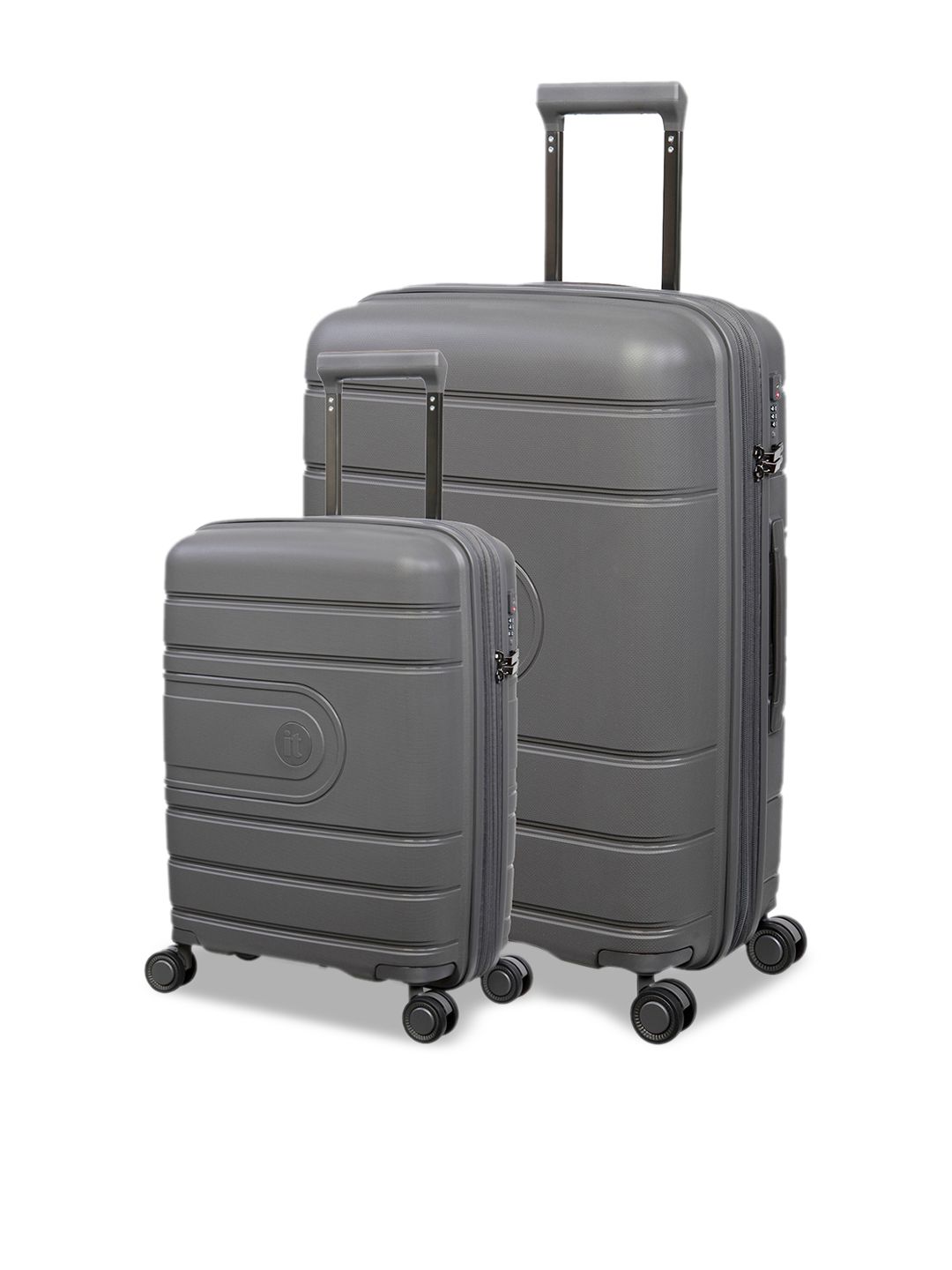 IT luggage Grey Set Of 2 Solid Hard-Sided Trolley Suitcases Price in India