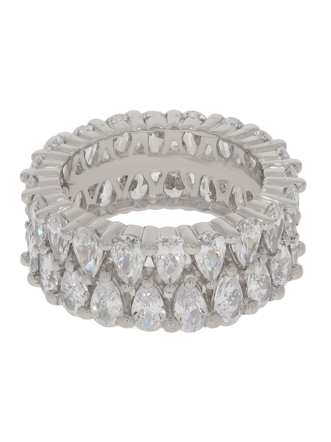 ANAYRA 925 Sterling Silver Silver-Toned White Stone Studded Finger Ring Price in India