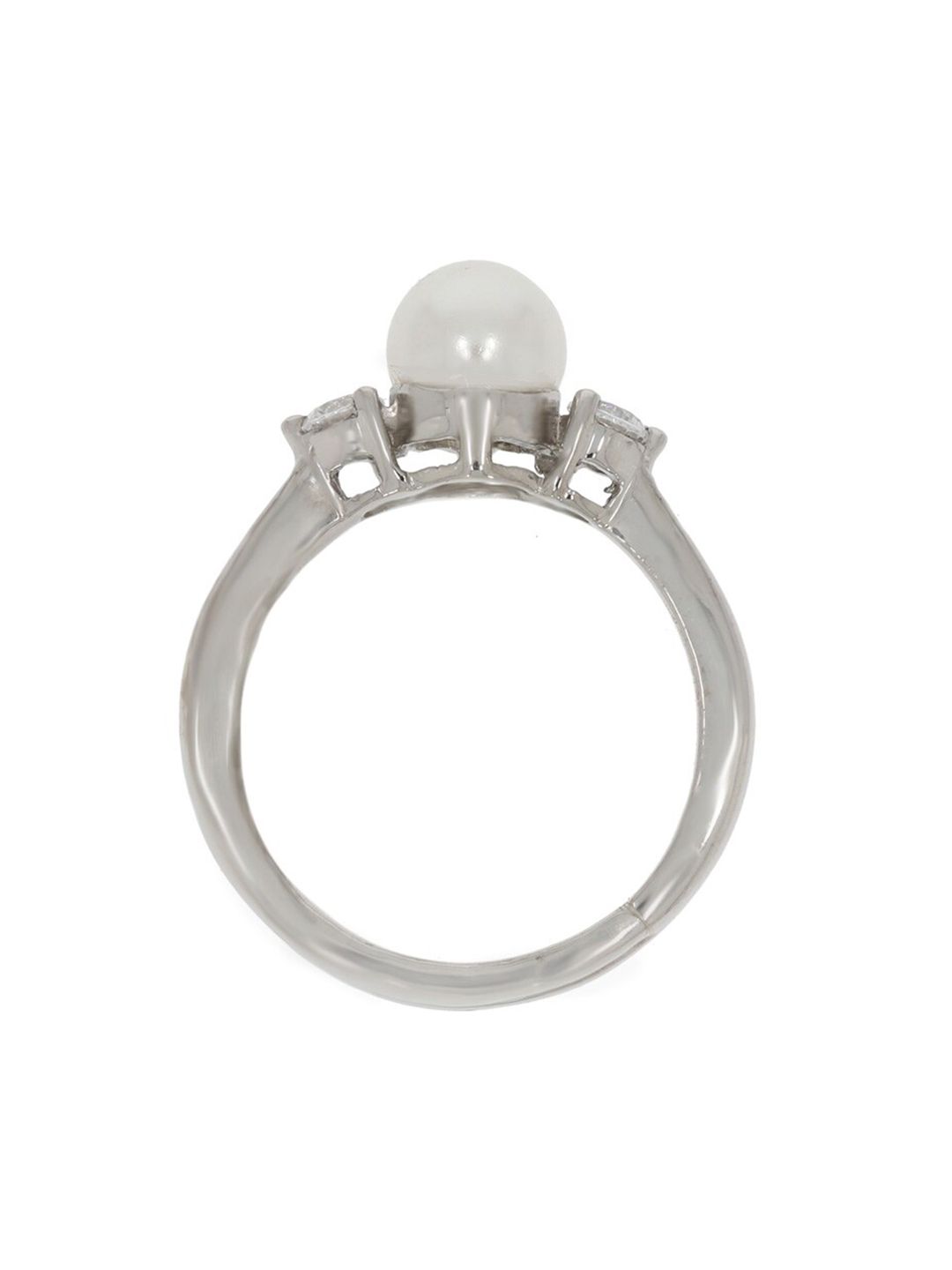 ANAYRA 925 Sterling Silver Silver-Toned White Stone-Studded Beaded Finger Ring Price in India