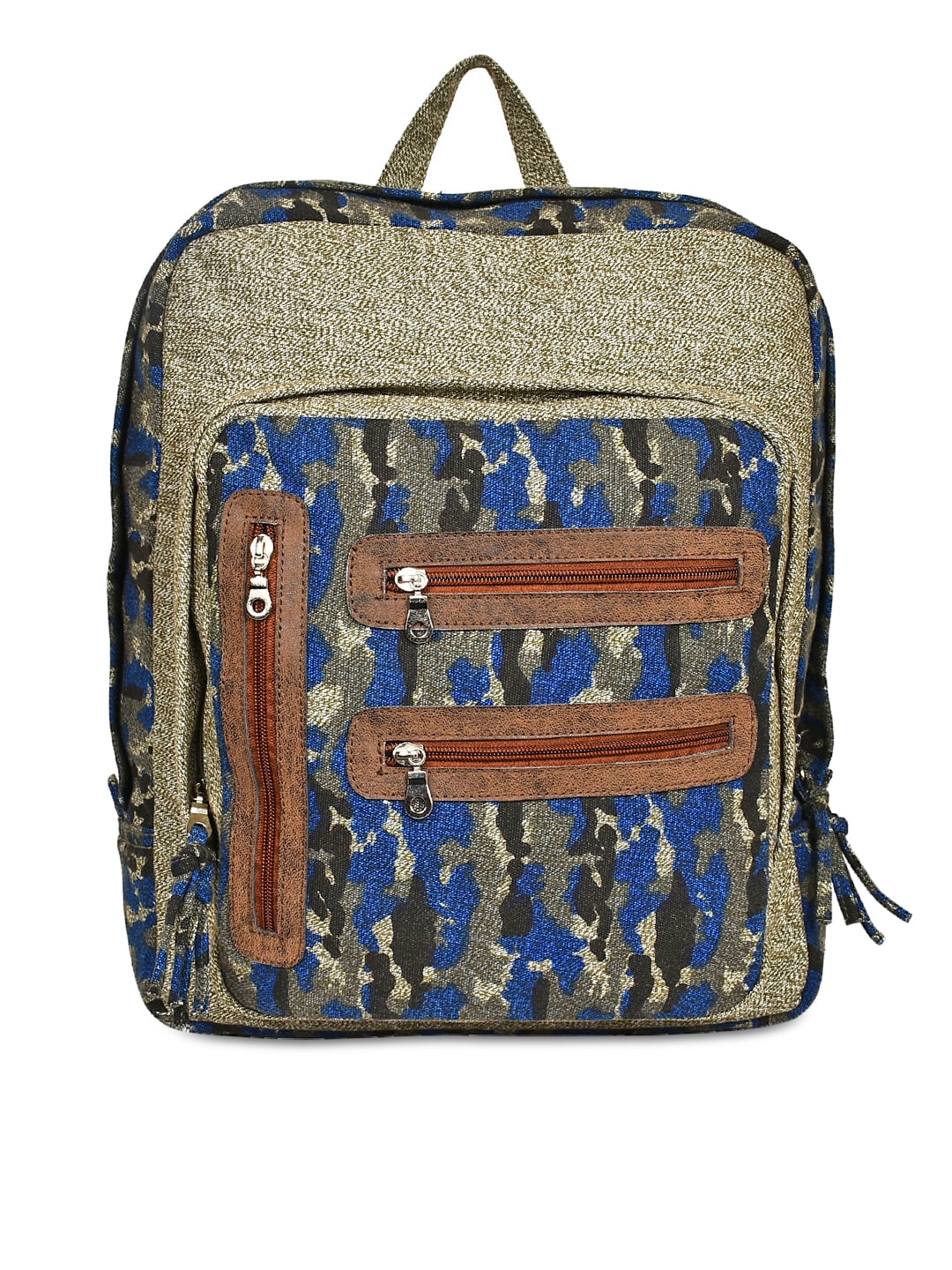 Anekaant Unisex Khaki & Blue Printed Backpack Price in India