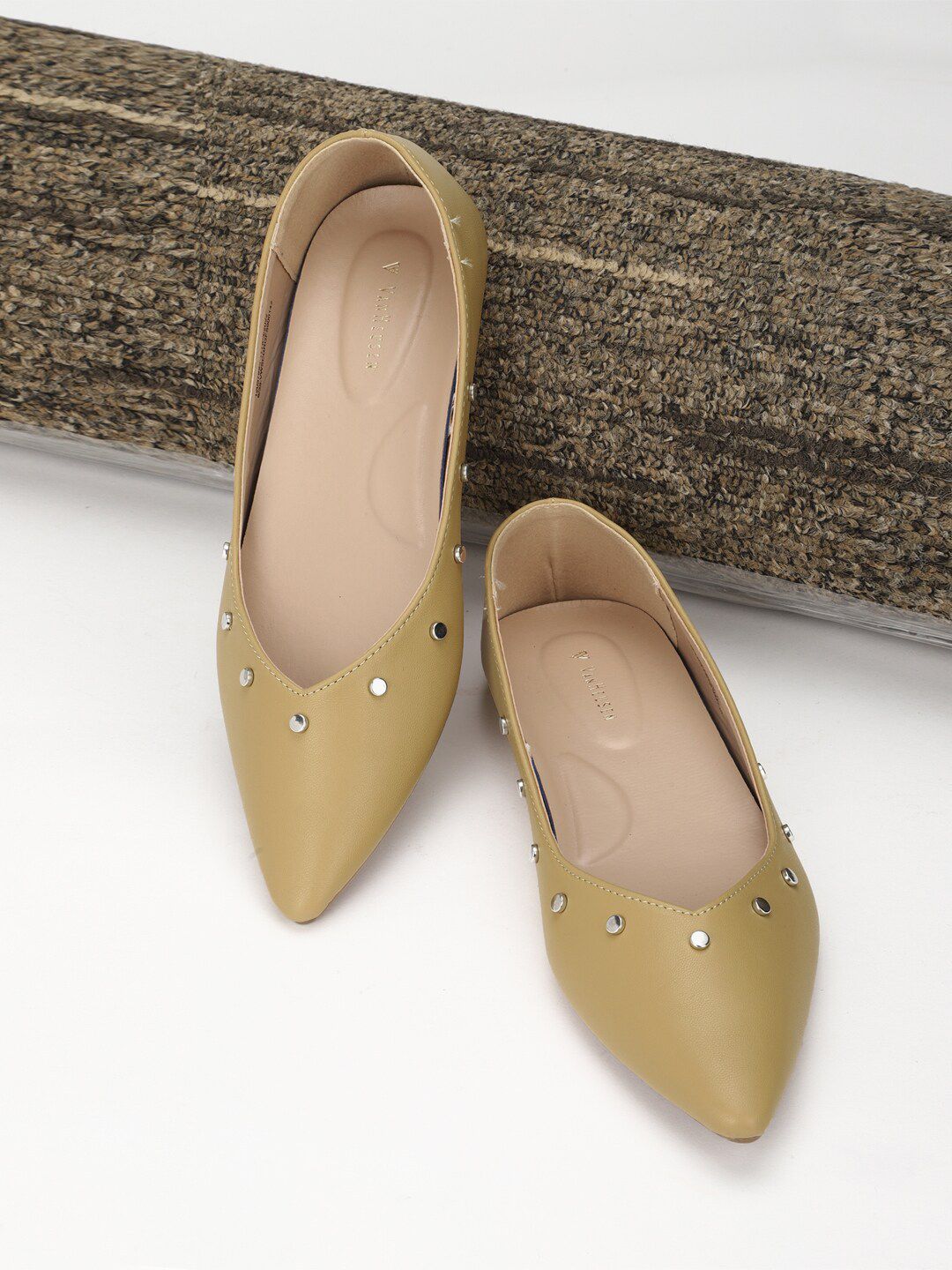 Van Heusen Woman Women Khaki Embellished Ballerinas Flats Price in India