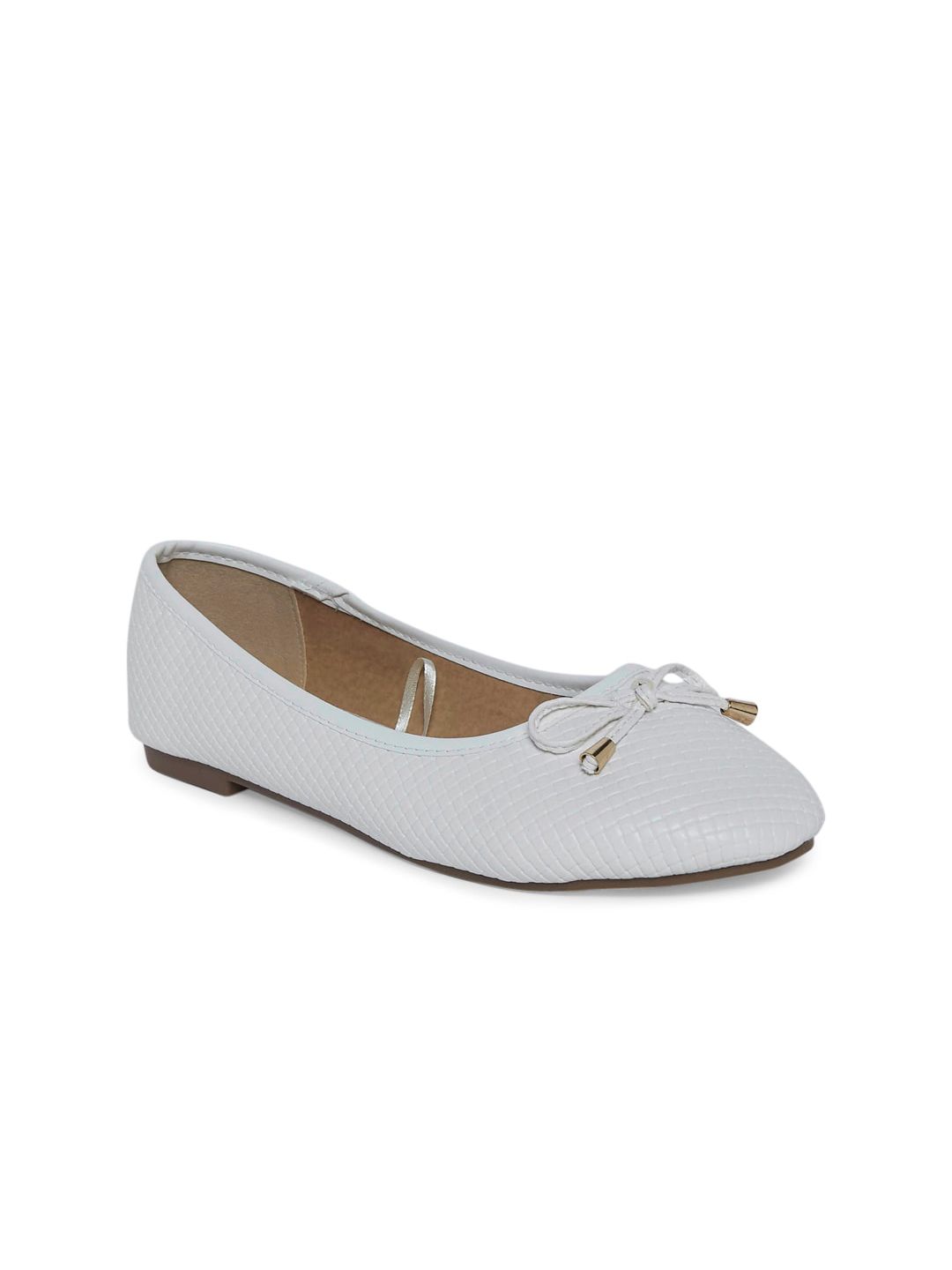 Forever Glam by Pantaloons Women Off White Textured Ballerinas with Bows Flats Price in India