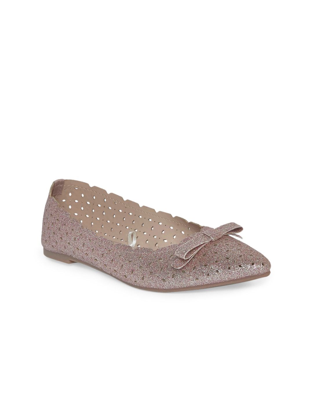 Forever Glam by Pantaloons Women Rose Gold Textured Party Ballerinas with Laser Cuts Flats