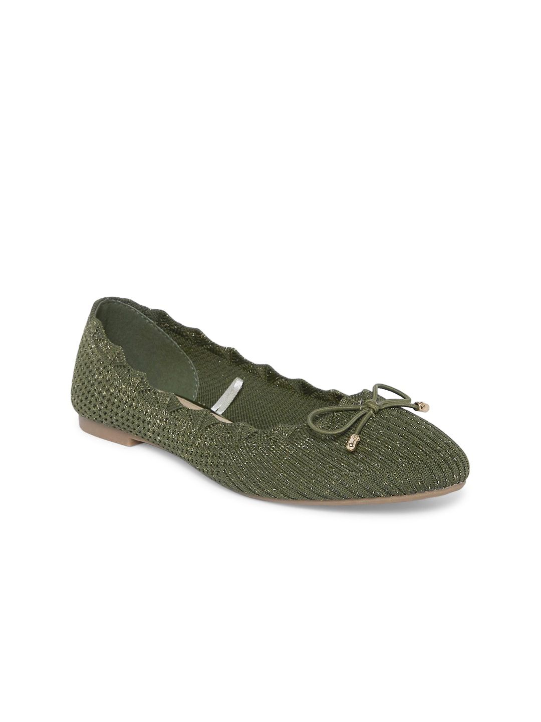 Forever Glam by Pantaloons Women Olive Green Embellished Ballerinas with Bows Flats