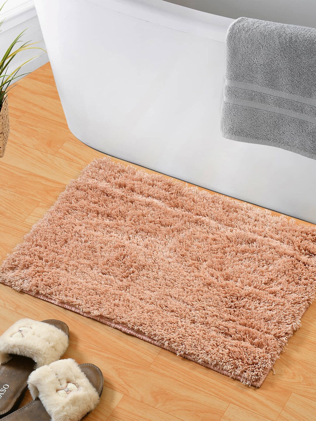 Hammer Home Set of 2 Peach & Blue Solid Anti-Slip Bath Rugs Price in India