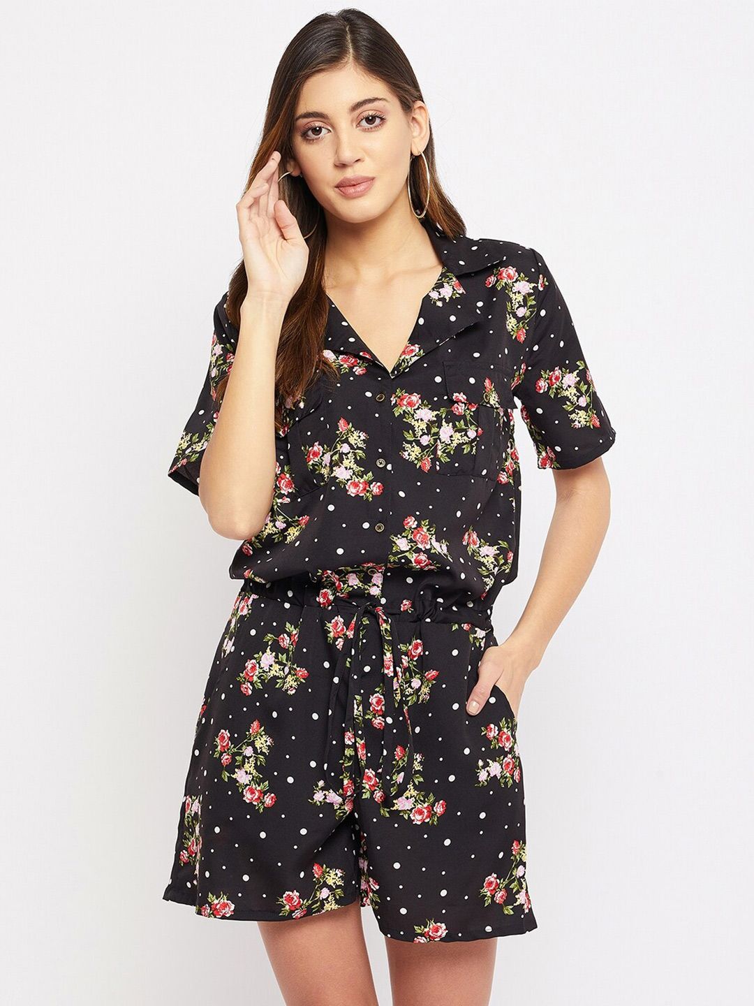 Color Cocktail Black & White Printed Basic Jumpsuit Price in India