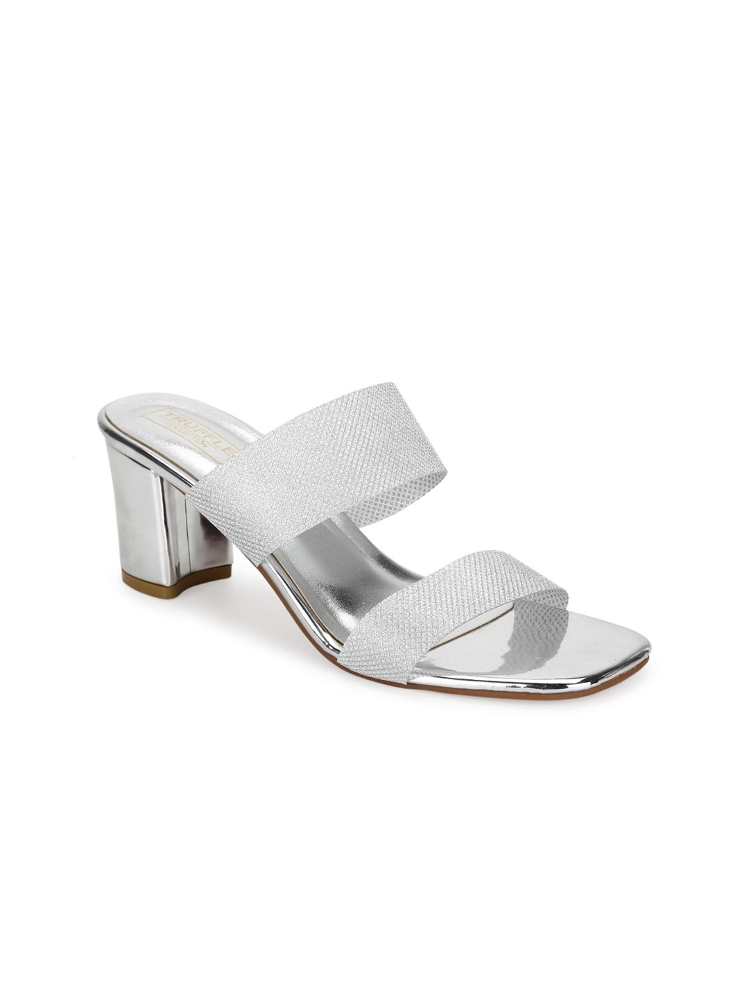 Truffle Collection Silver-Toned PU Block Sandals Price in India