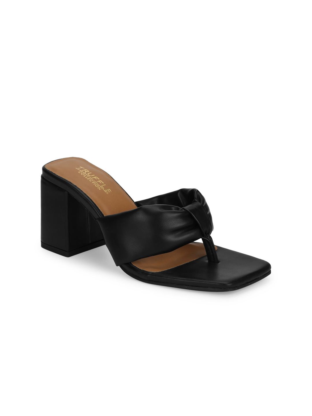 Truffle Collection Black PU Block Sandals Price in India