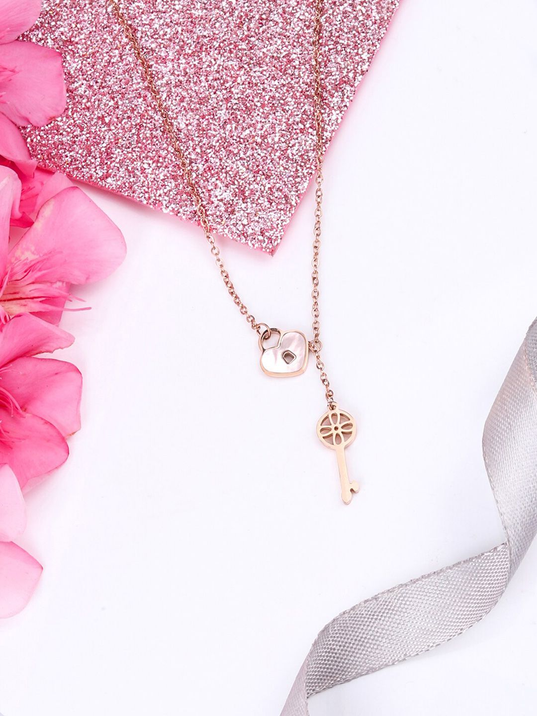 Devora Rose Gold & White Rose Gold-Plated Necklace Price in India