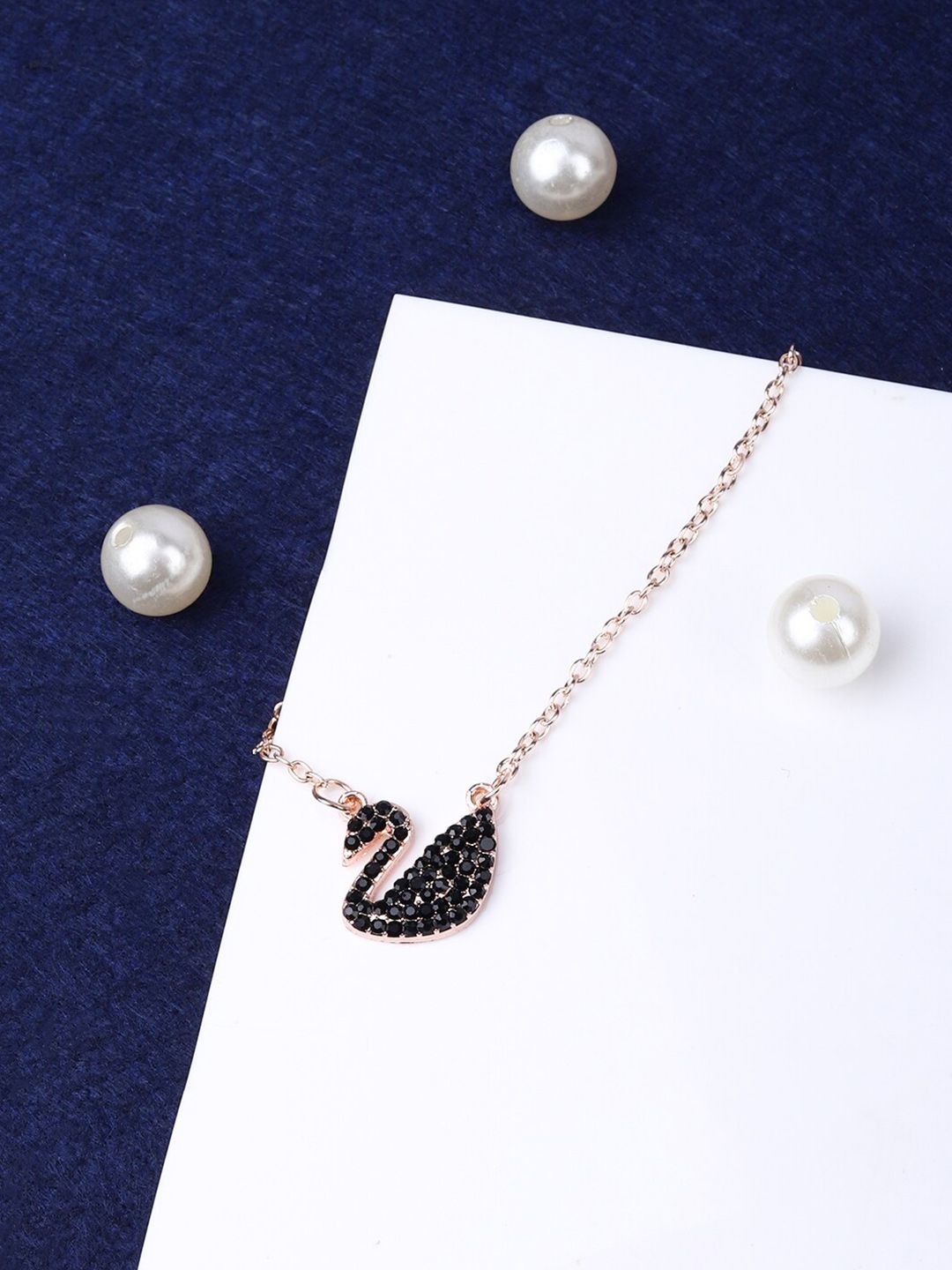 Devora Rose Gold & Black Rose Gold-Plated Necklace Price in India