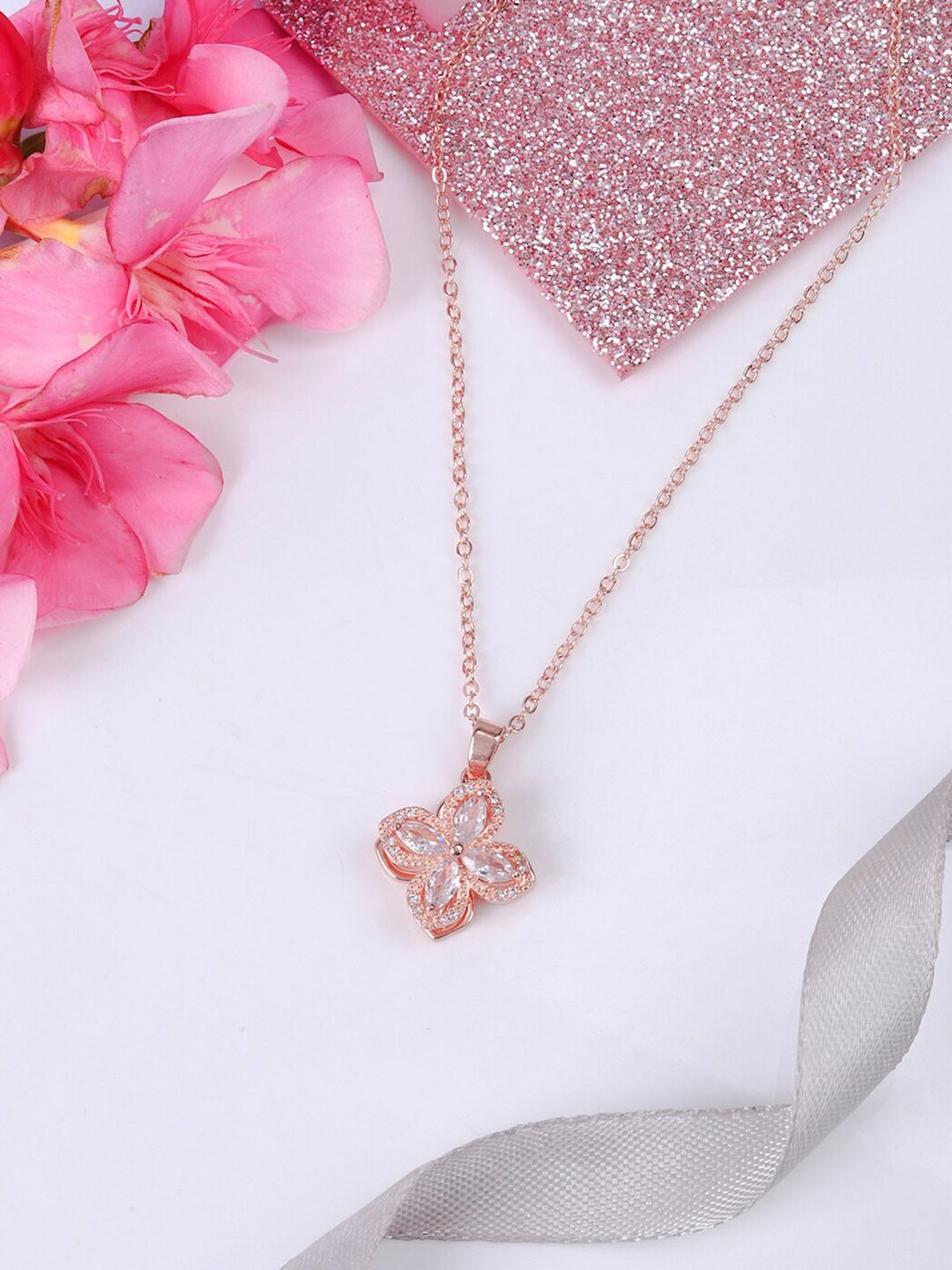 Devora Rose Gold & White Rose Gold-Plated Necklace Price in India