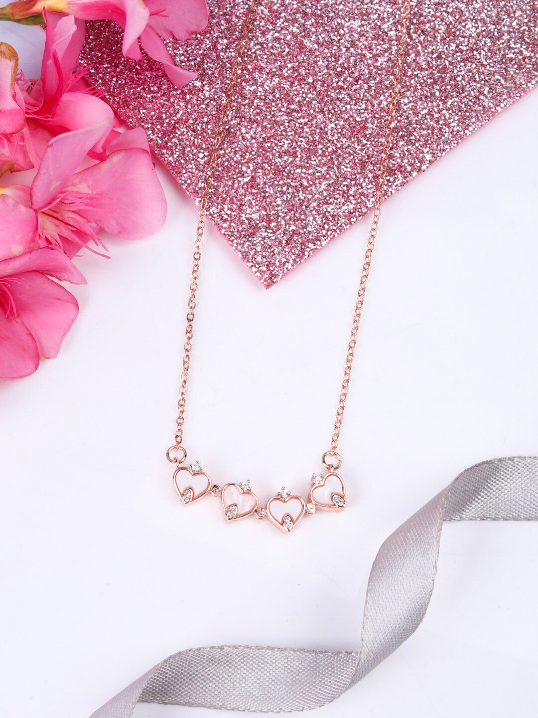 Devora Rose Gold & White Rose Gold-Plated Necklace Price in India