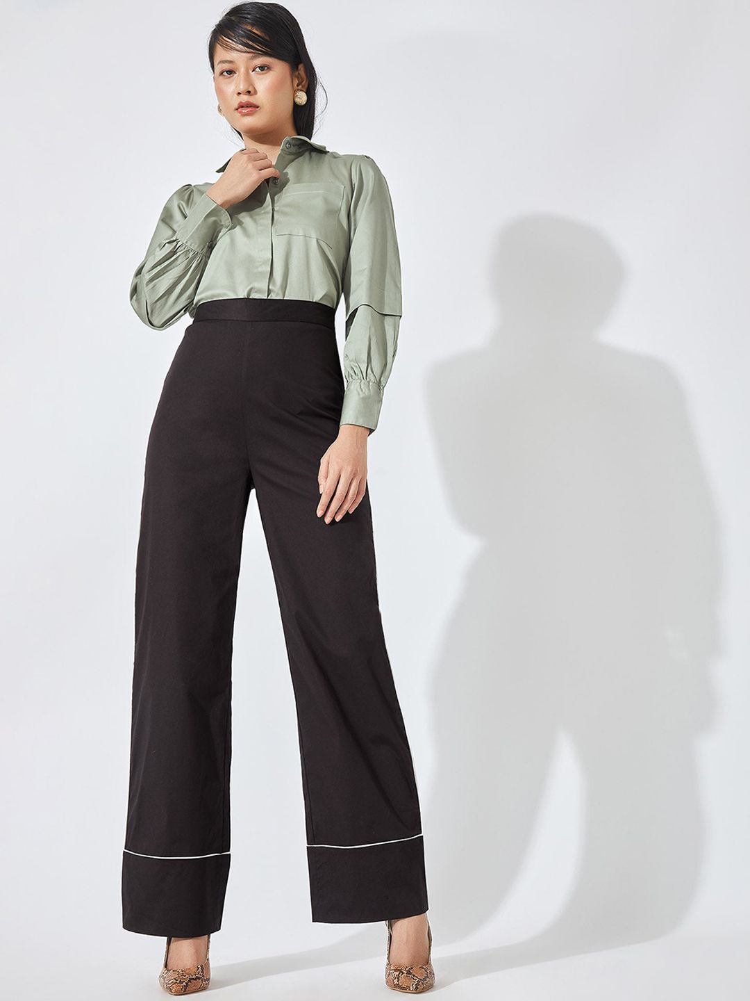 The Label Life Women Black Flared High-Rise Trousers Price in India