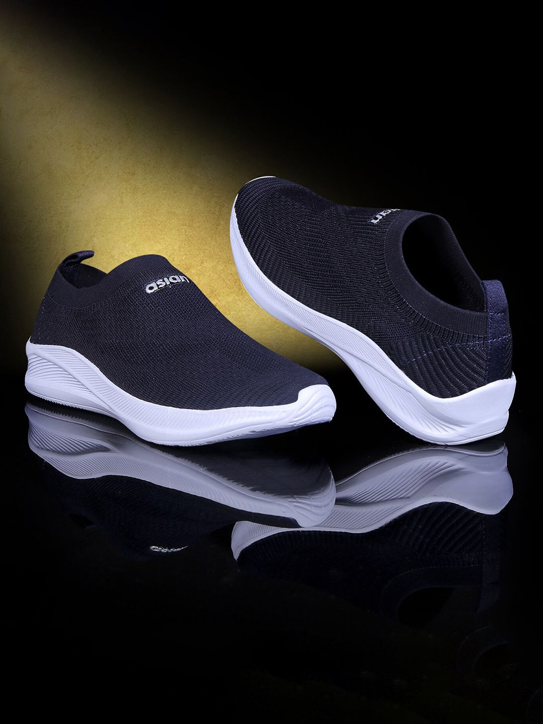 ASIAN Men Navy Blue Woven Design Slip-On Sneakers