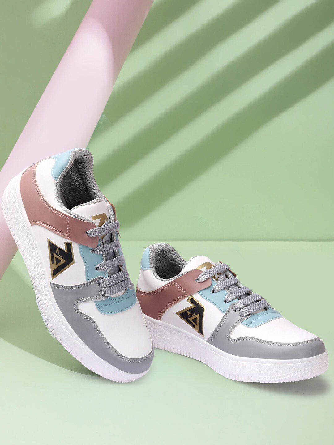 Alishtezia Women Grey Colourblocked PU Sneakers Price in India