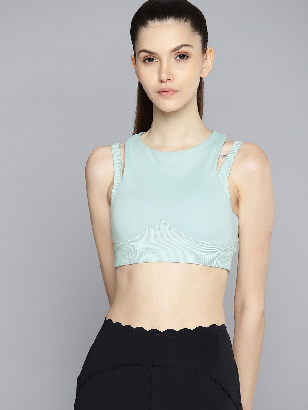Reebok Sea Green Solid Layered Bra- Lightly Padded Price in India