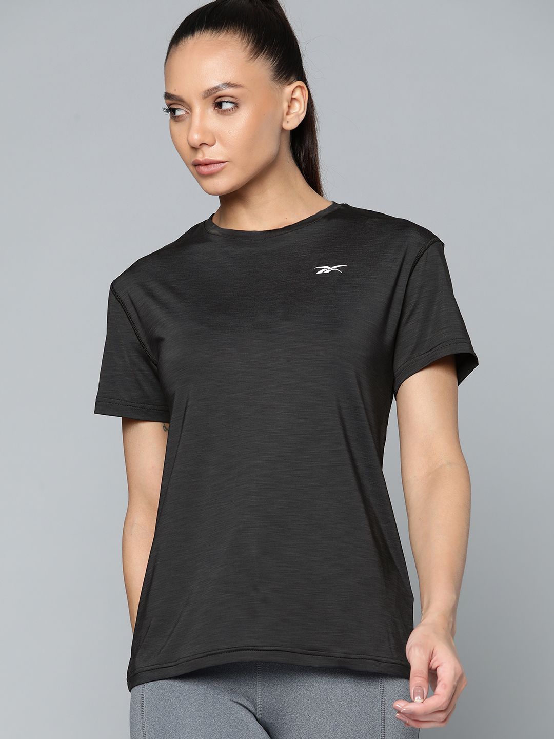 Reebok Women Black TS ACTIVCHILL Athletic Solid Training T-Shirt Price in India