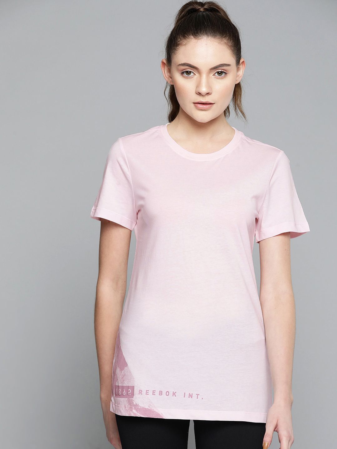 Reebok Women Pink Workout Graphic Pure Cotton T-shirt Price in India