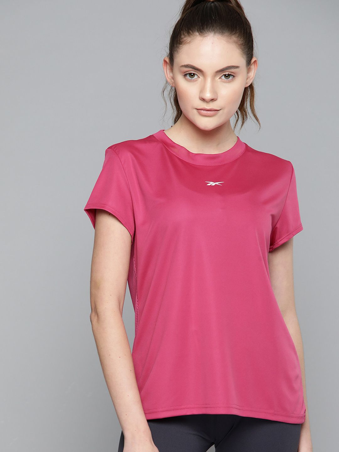Reebok Women Pink Commercial Solid Workout T-Shirt Price in India