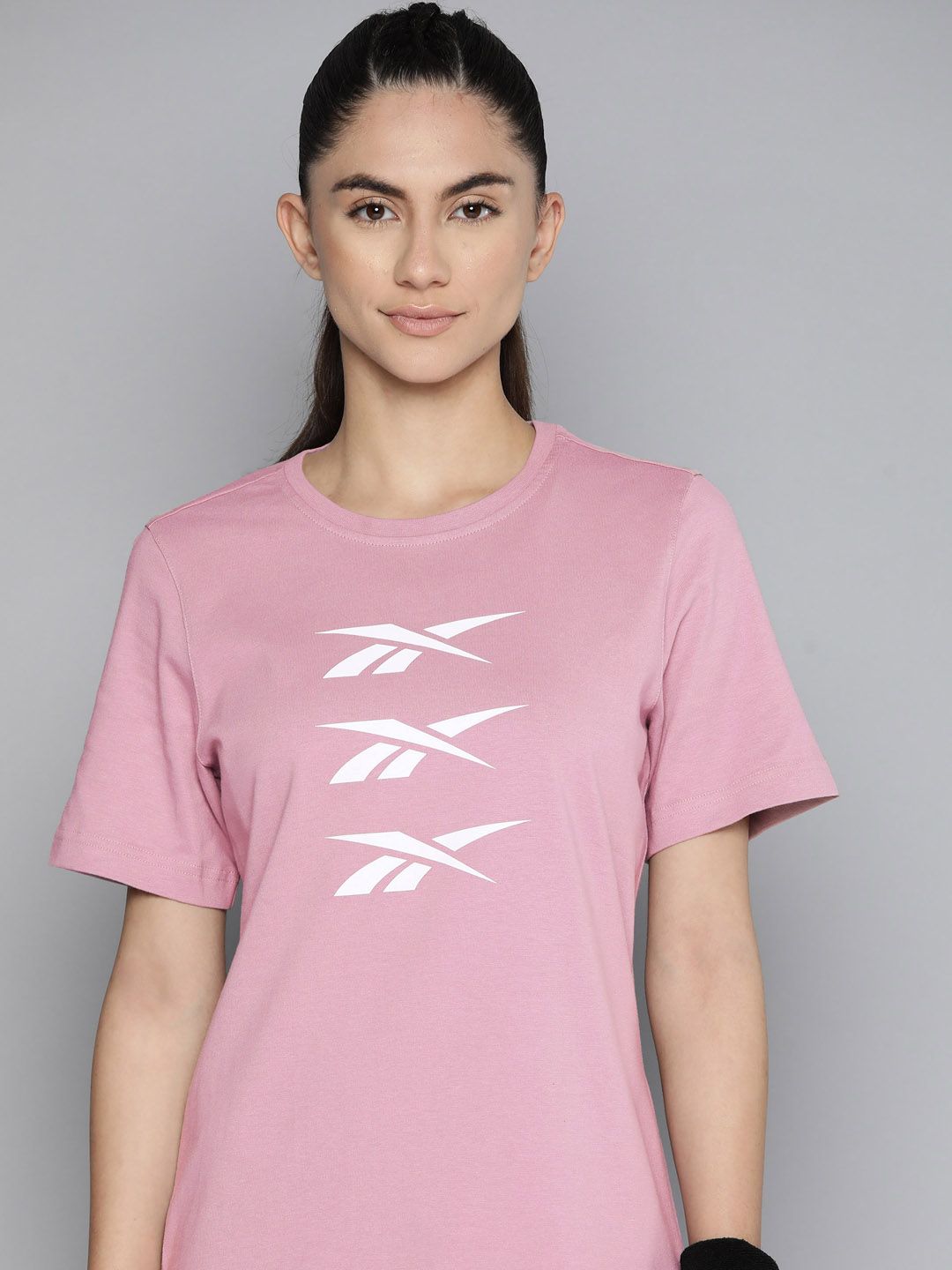 Reebok Classic Women Mauve Pure Cotton Brand Logo Printed T-shirt Price in India