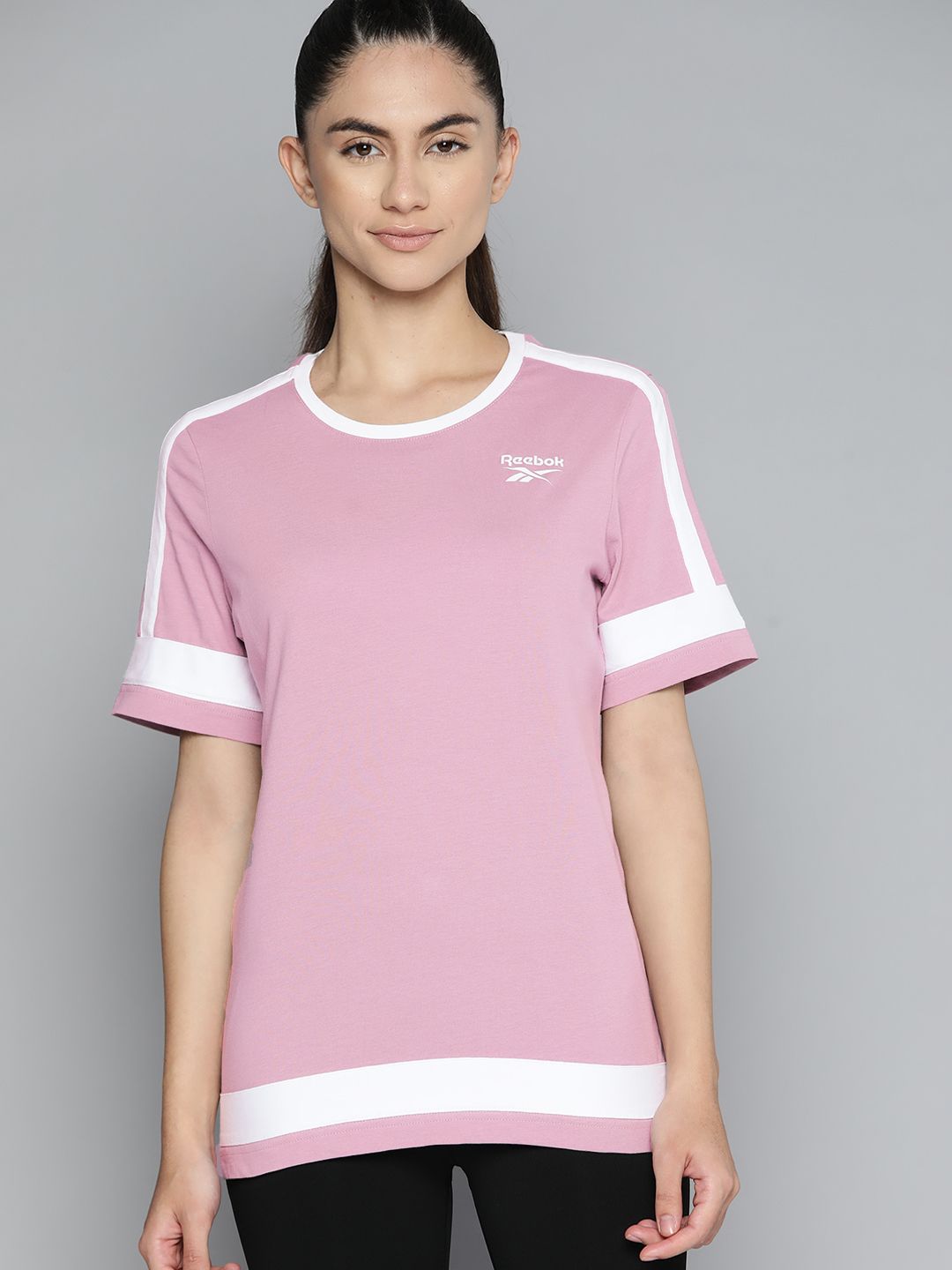 Reebok Classic Women Mauve Pure Cotton CLASSICS WARDROBE COLOR ESSENTIALS T-Shirt Price in India