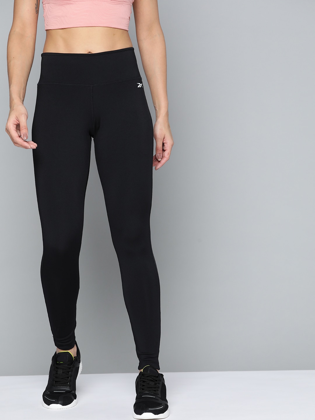 Reebok Women Black FND NEO Solid Fitted Training Tights Price in India
