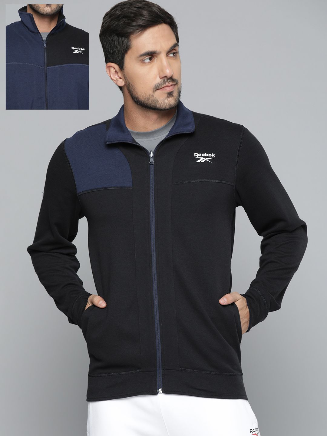 Reebok Men Navy Blue Reversible Training Sporty Jacket