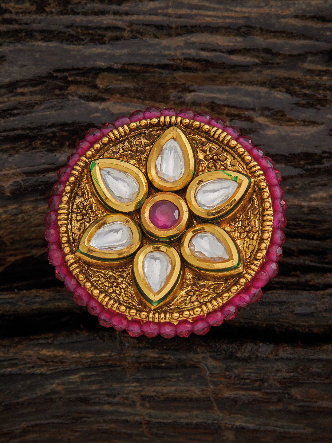 Kushal's Fashion Jewellery Gold-Plated Red Ruby & Kundan Studded Finger Ring Price in India