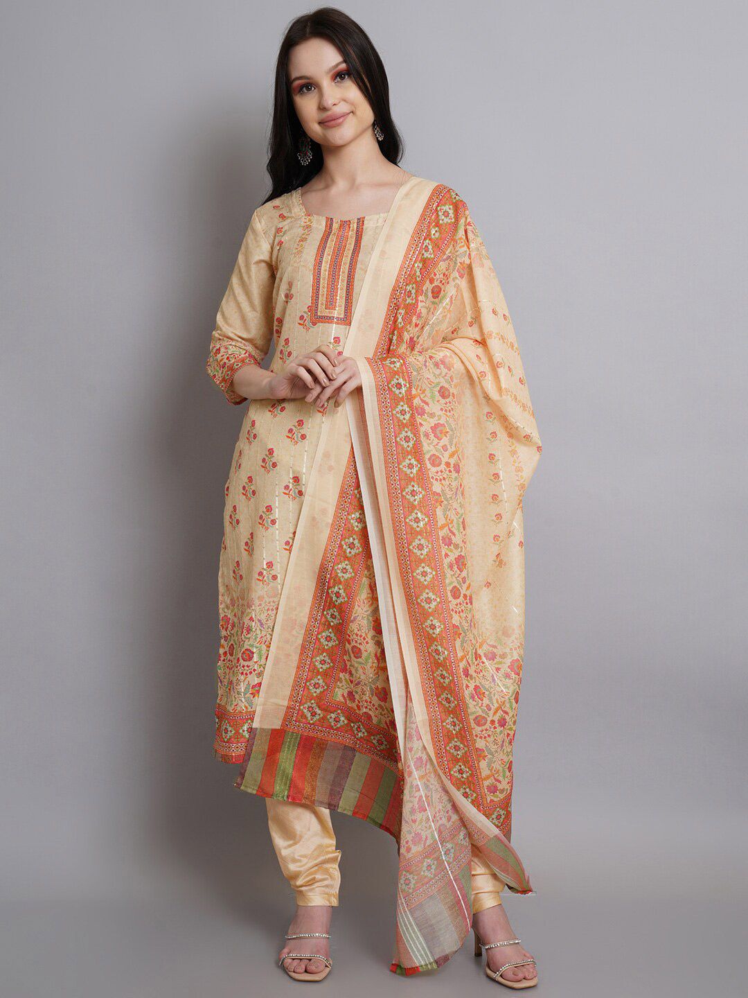 Stylee LIFESTYLE Yellow & Orange Printed Unstitched Dress Material Price in India