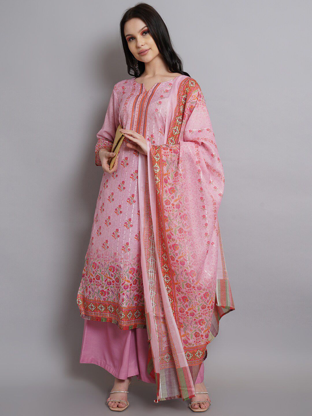 Stylee LIFESTYLE Pink Silk Blend Digital Printed Dress Material Price in India