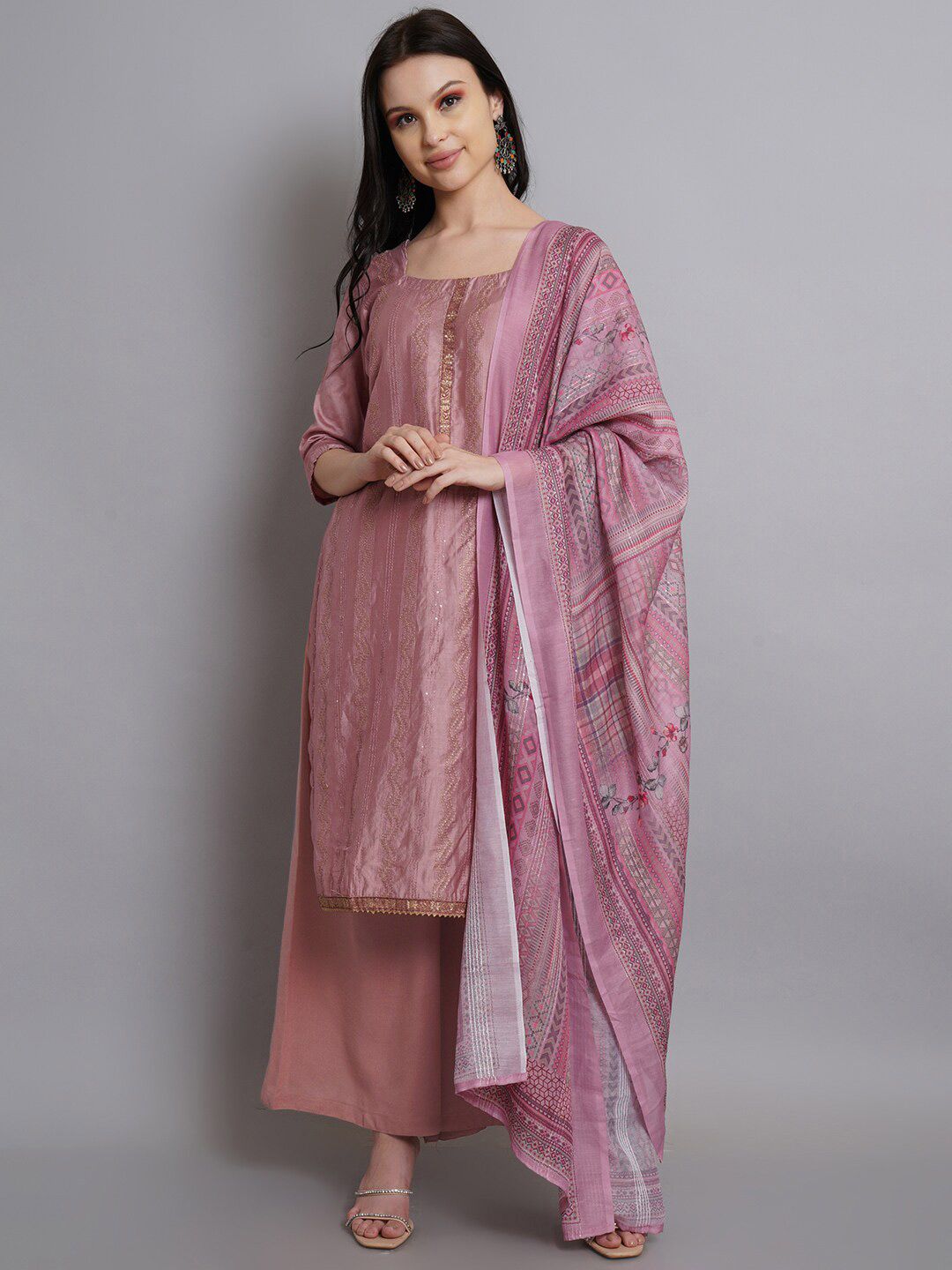 Stylee LIFESTYLE Mauve Embroidered Art Silk Unstitched Dress Material Price in India