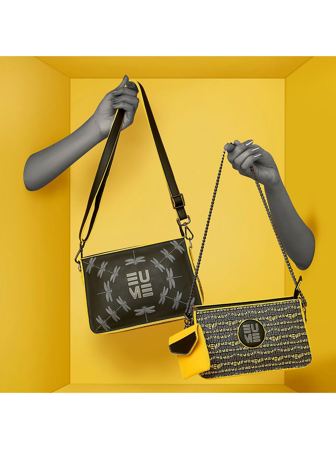 EUME Black Textured Structured Handheld Bag Price in India