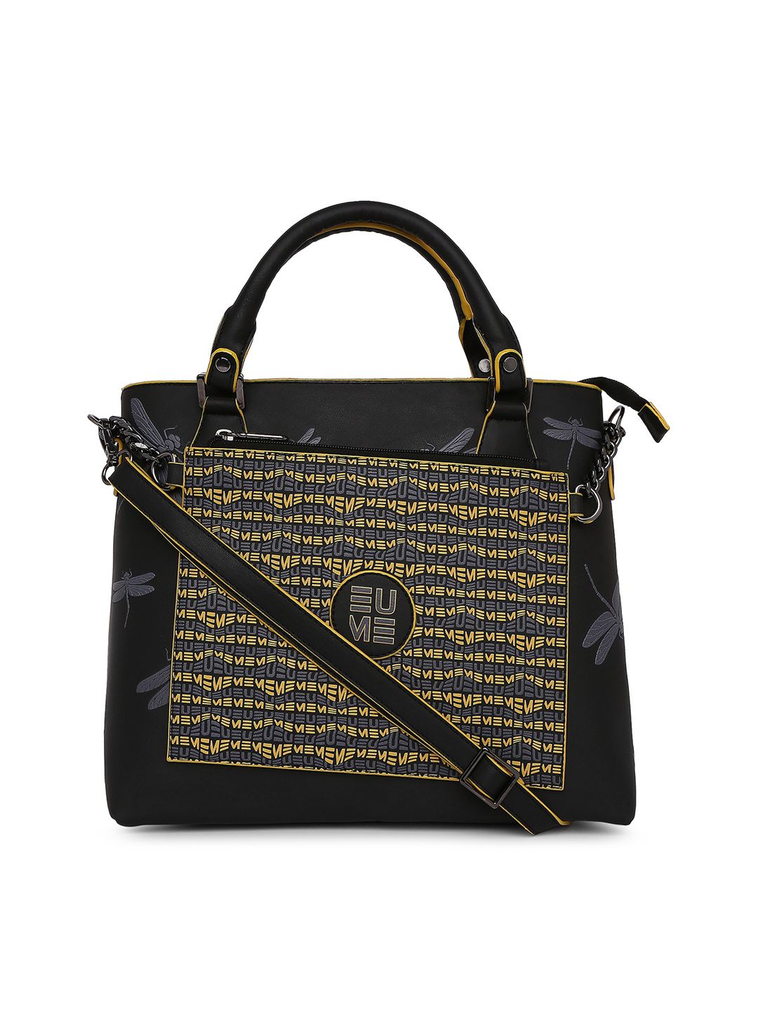 EUME Black Structured Handheld Bag with Cut Work Price in India