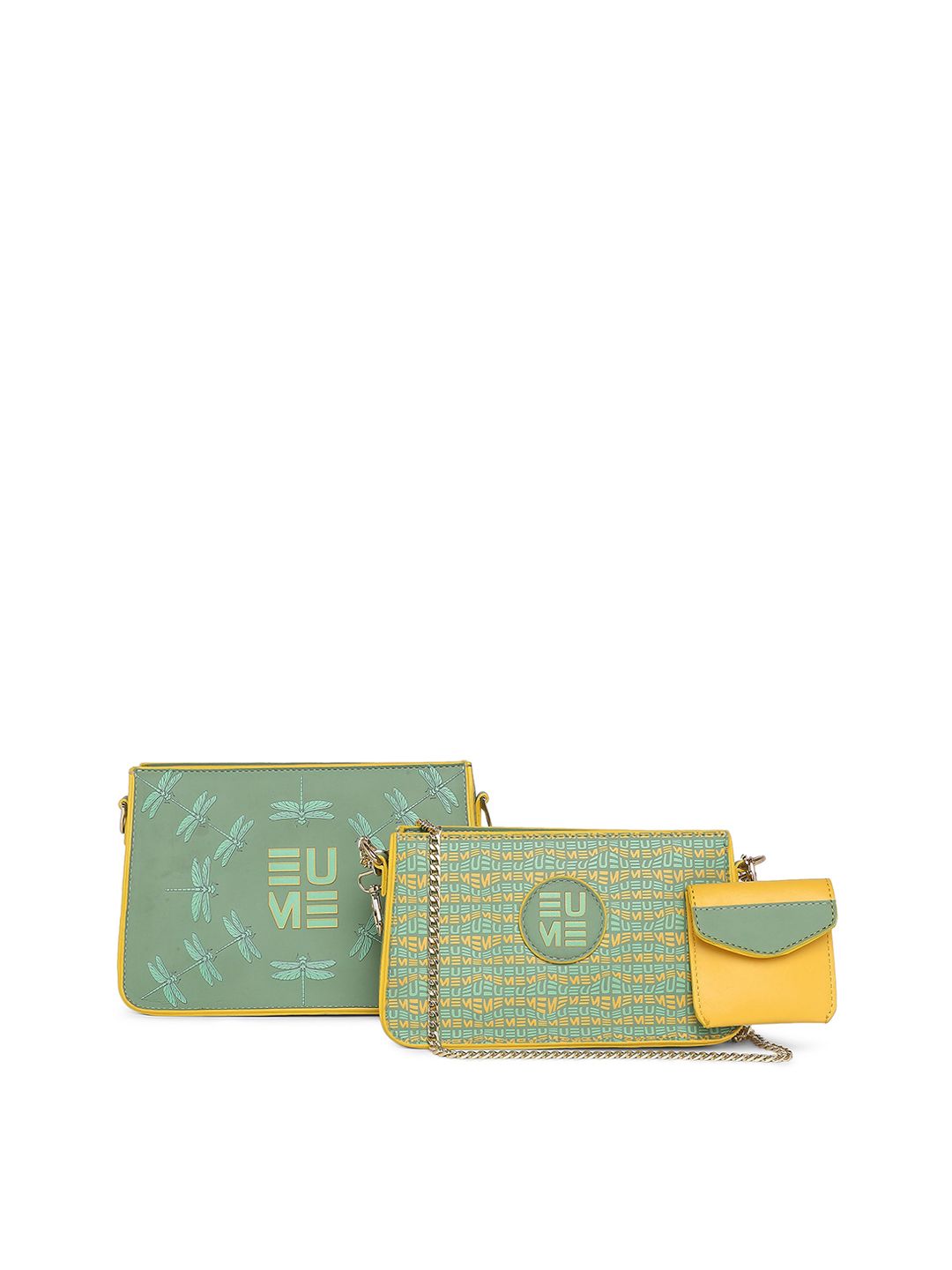 EUME Green Geometric Printed Structured Sling Bag Price in India