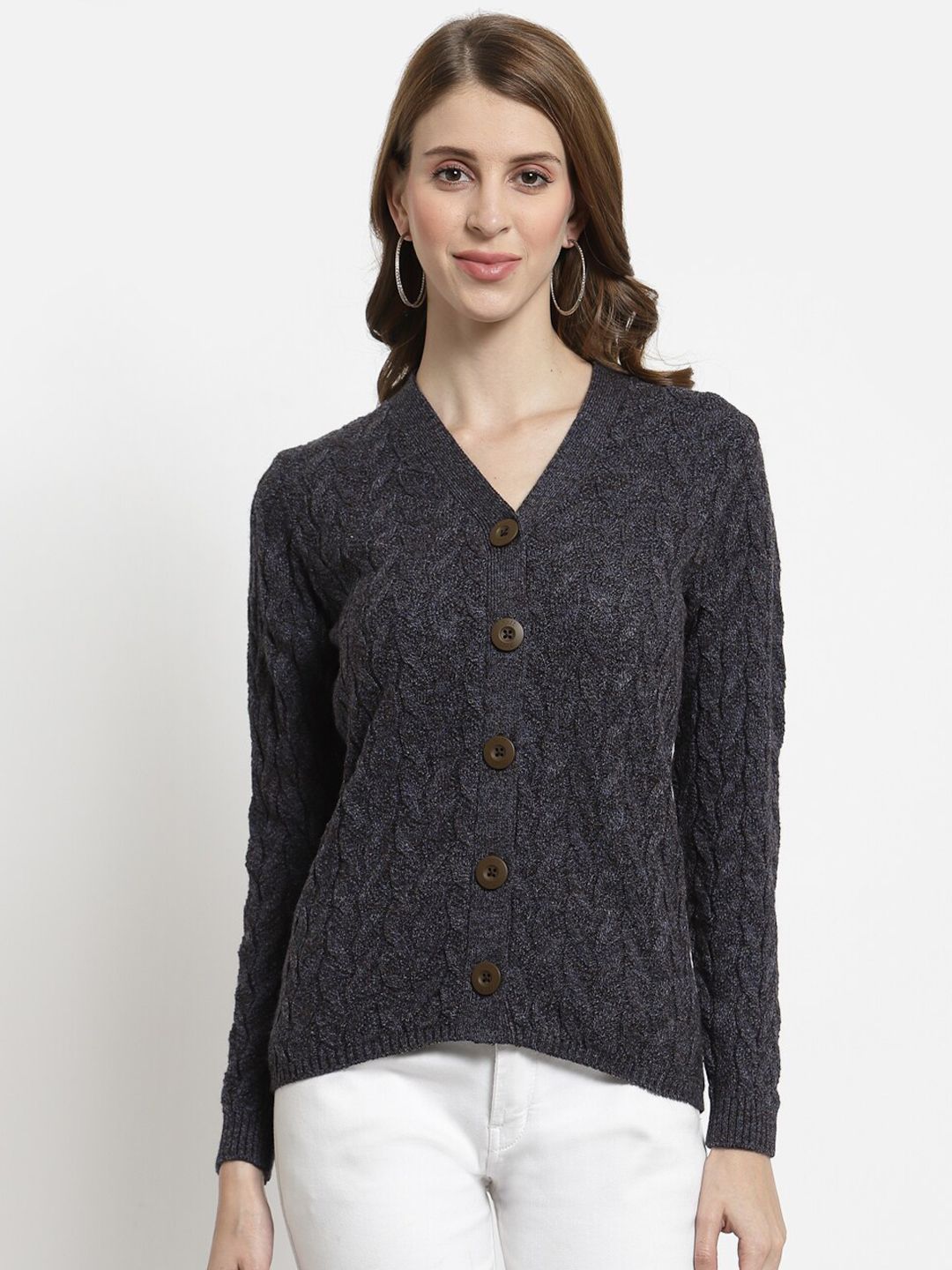 Kalt Women Purple Cable Knit Cardigan Price in India