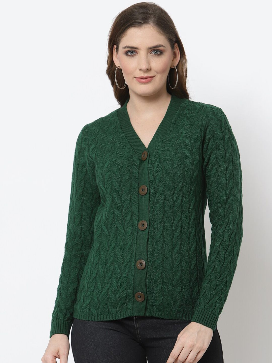 Kalt Women Green Cable Knit Cardigan Price in India