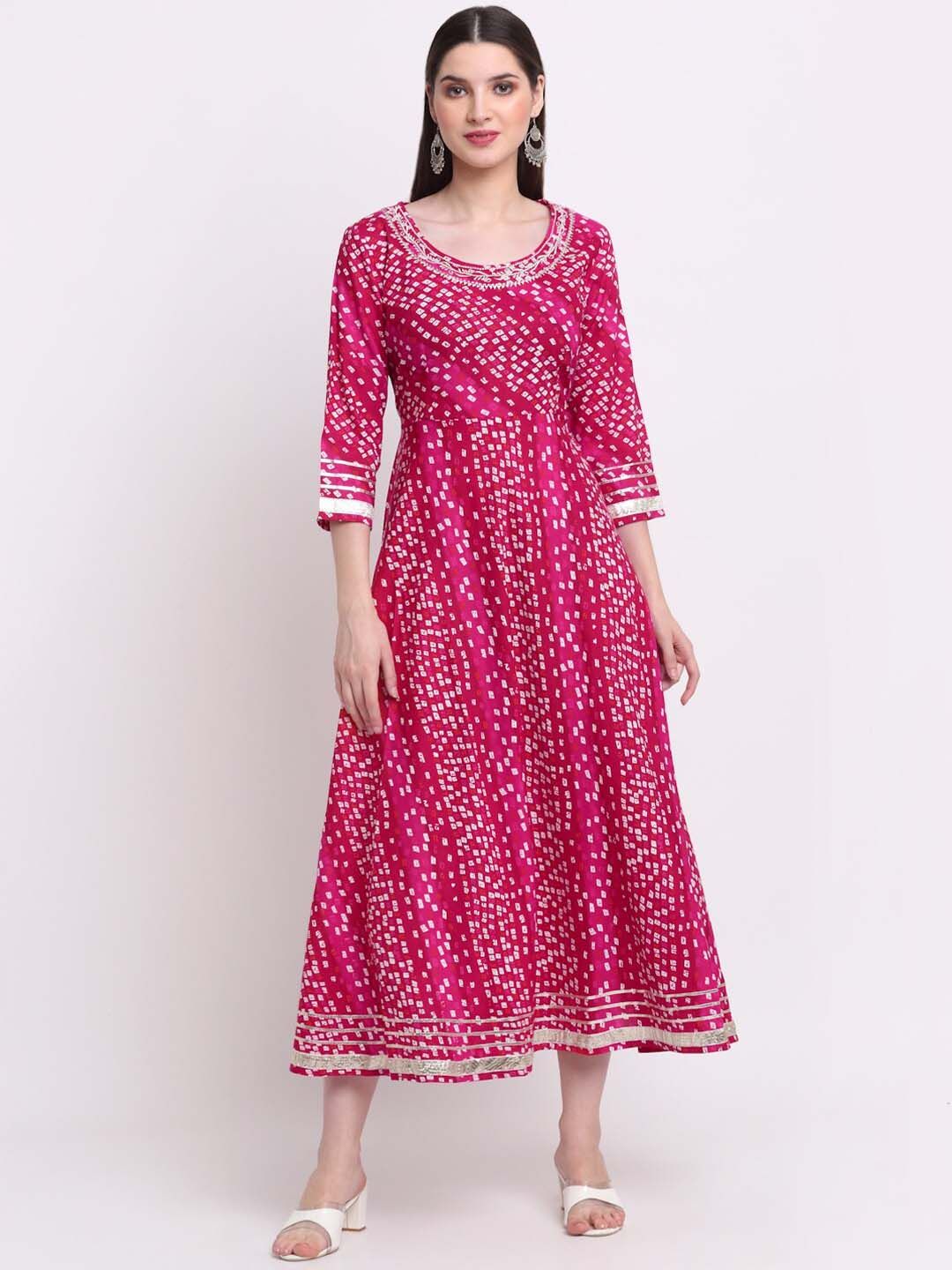 KALINI Women Pink Ethnic Motifs Printed Pastels Anarkali Kurta Price in India