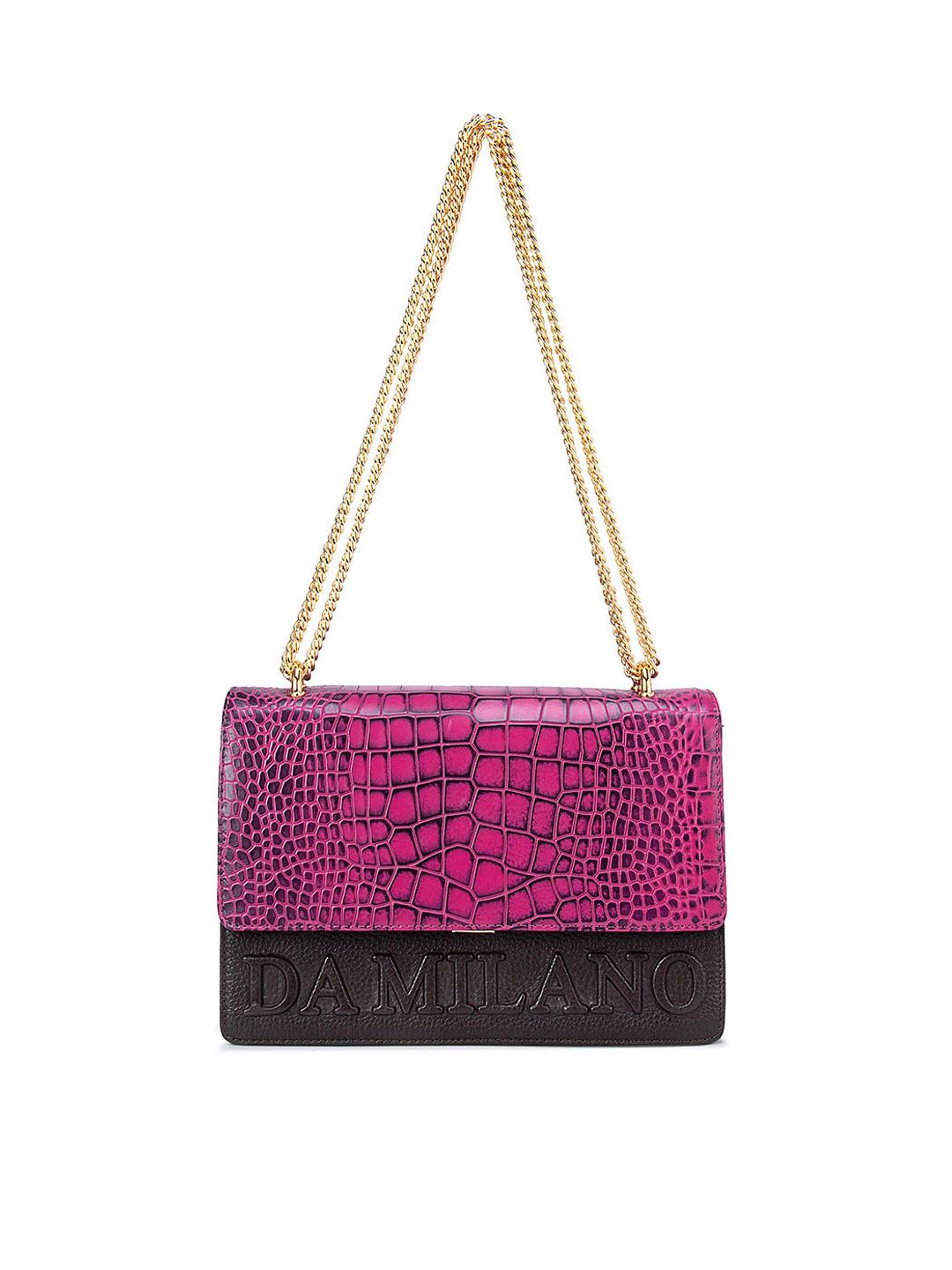 Da Milano Pink Animal Leather Structured Sling Bag Price in India