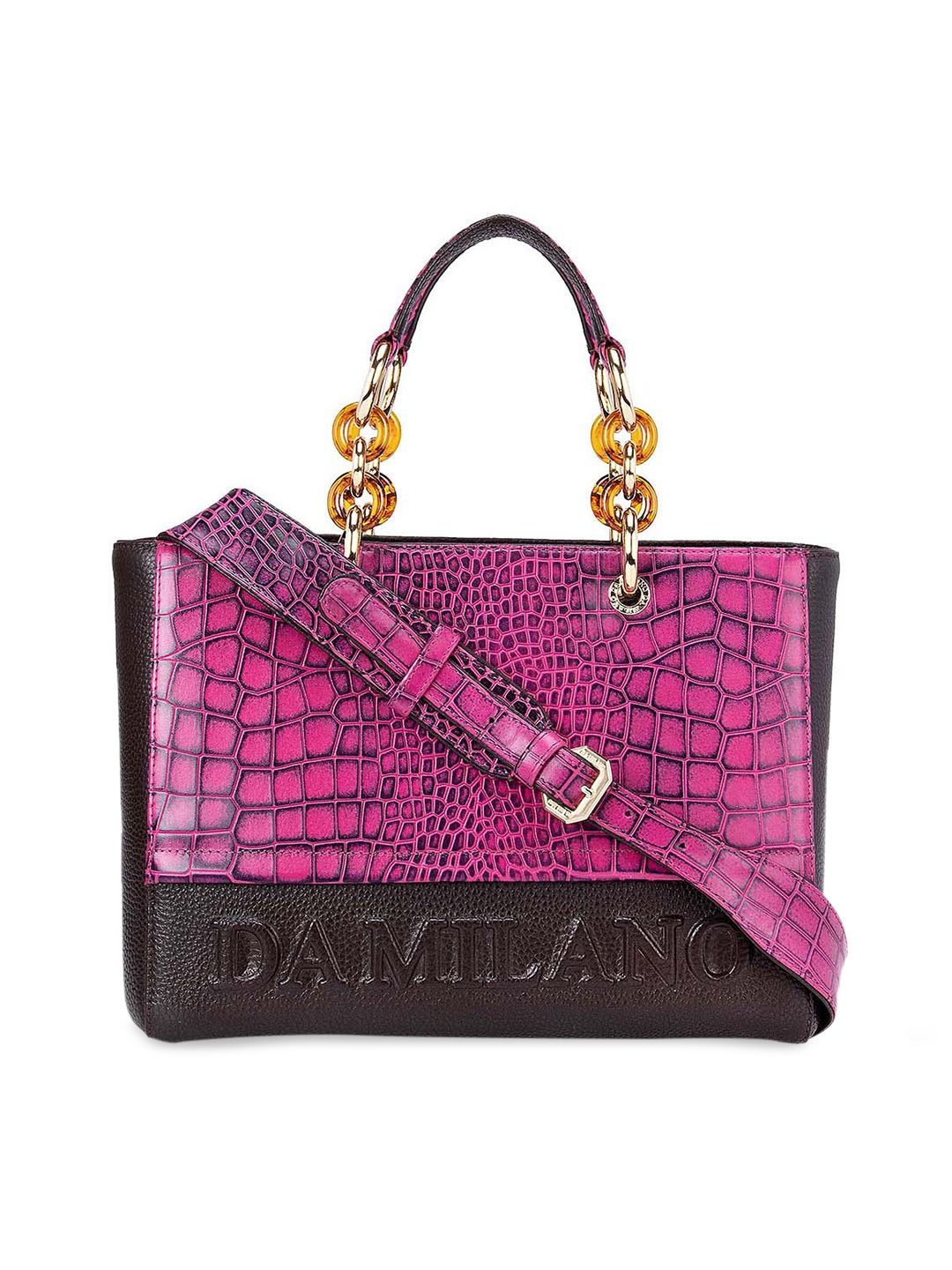 Da Milano Pink Textured Leather Structured Handheld Bag Price in India