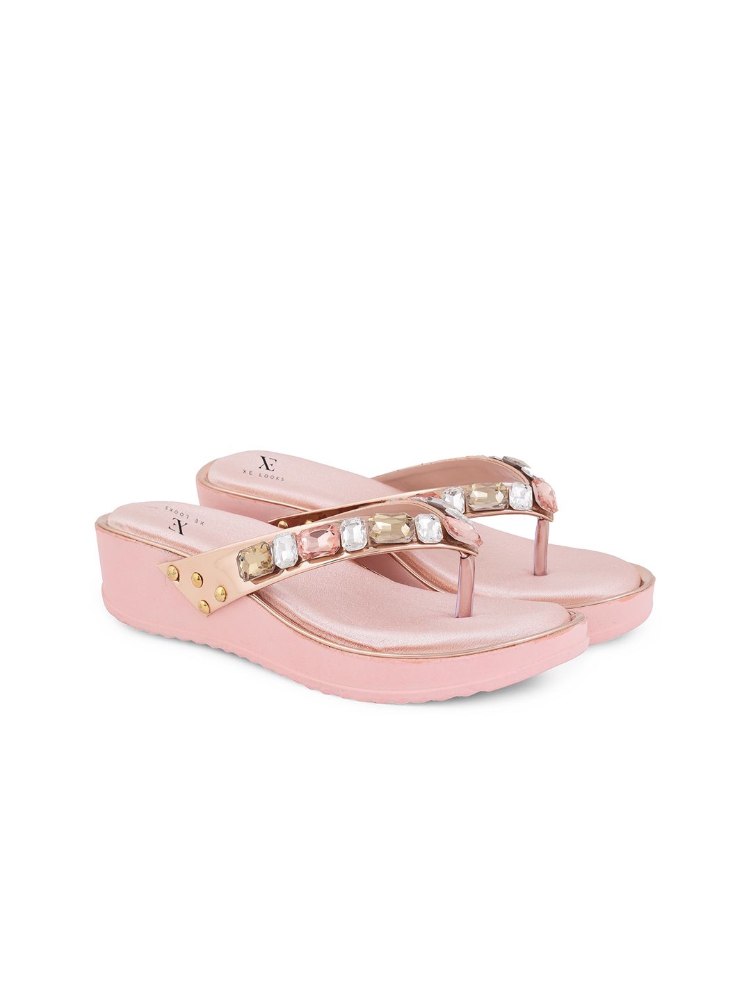 XE LOOKS Peach-Coloured Embellished Sandals Price in India