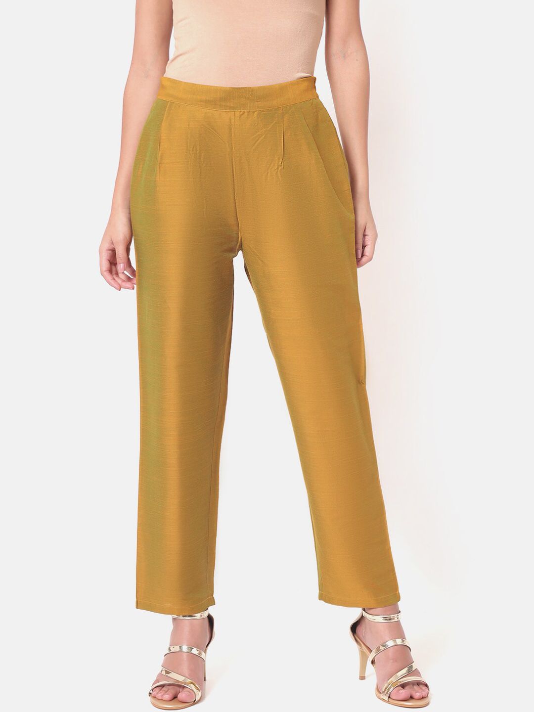 Saaki Women Mustard Yellow Trousers Price in India